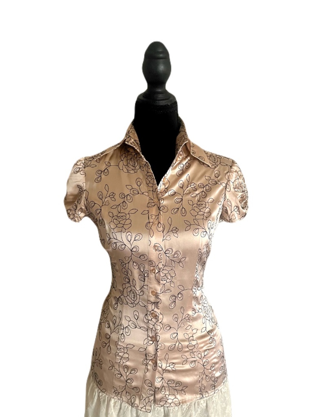 Vintage Bebe Satin Button-up Blouse